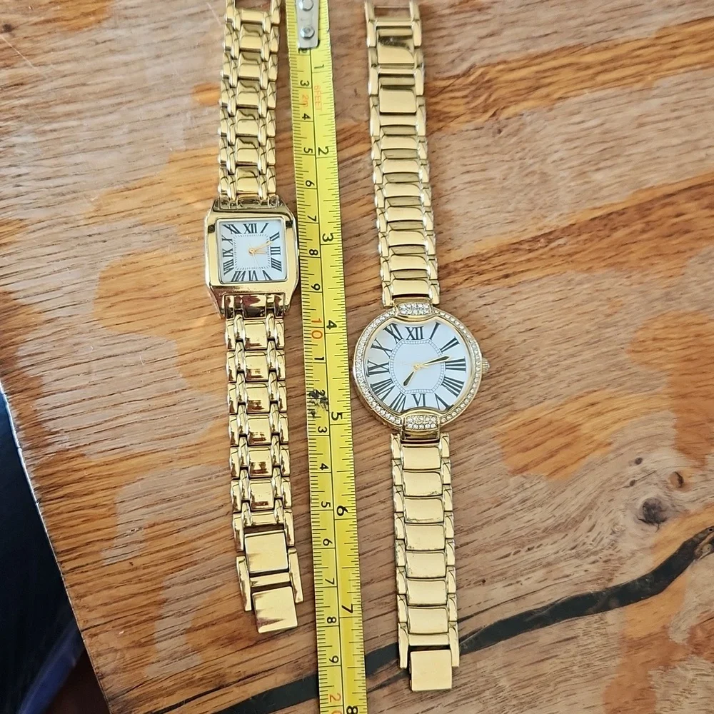 2 BRONZO ITALIA Watches Gold  Rhinestones Mother of Pearl Wristbands‎ Women